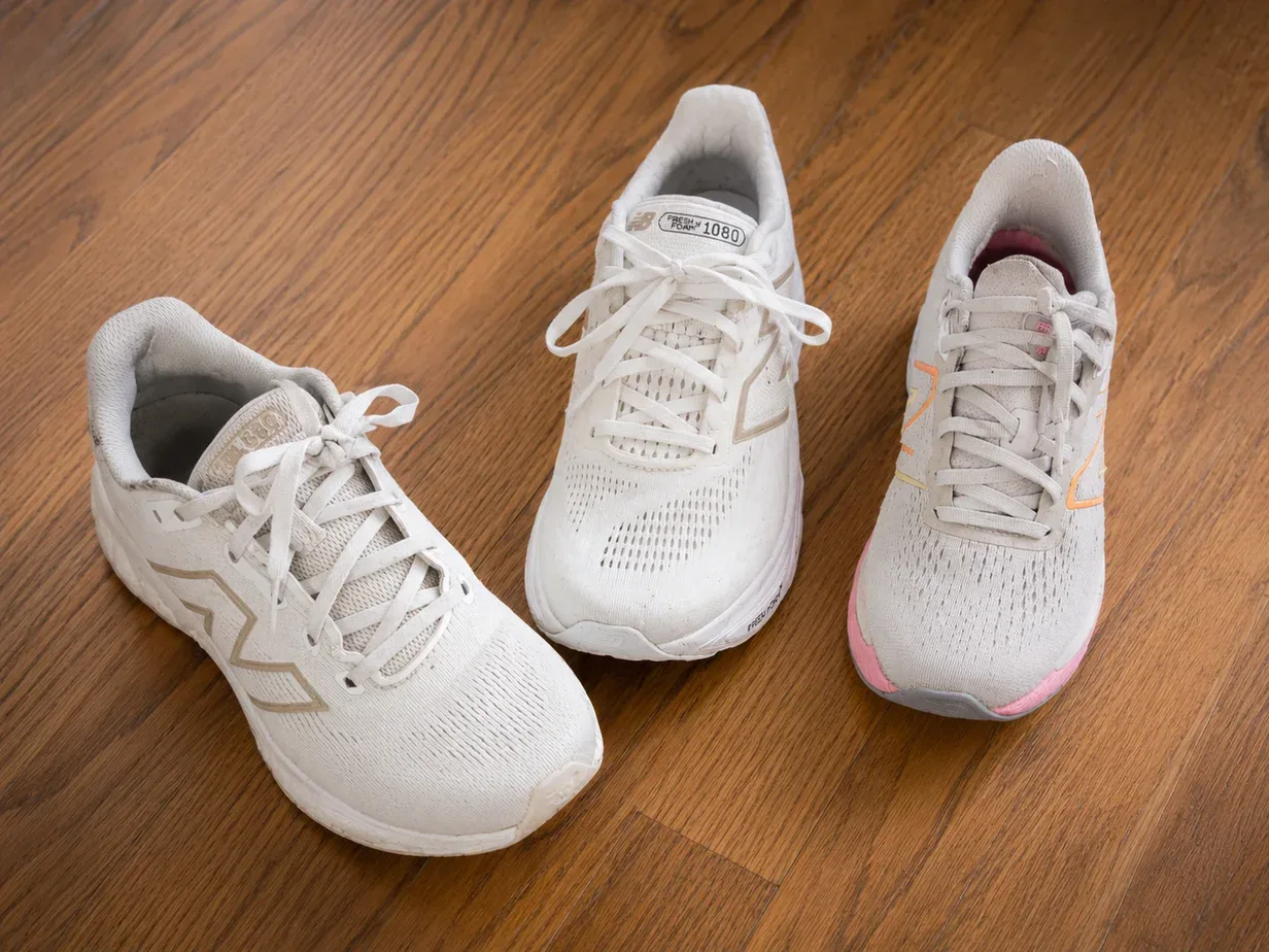 New Balance 680 880 and 1080 running shoes side by side